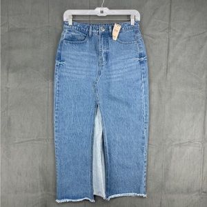 Denim skirt Women’s Small Midi front open slit light washed Y2K Zip
